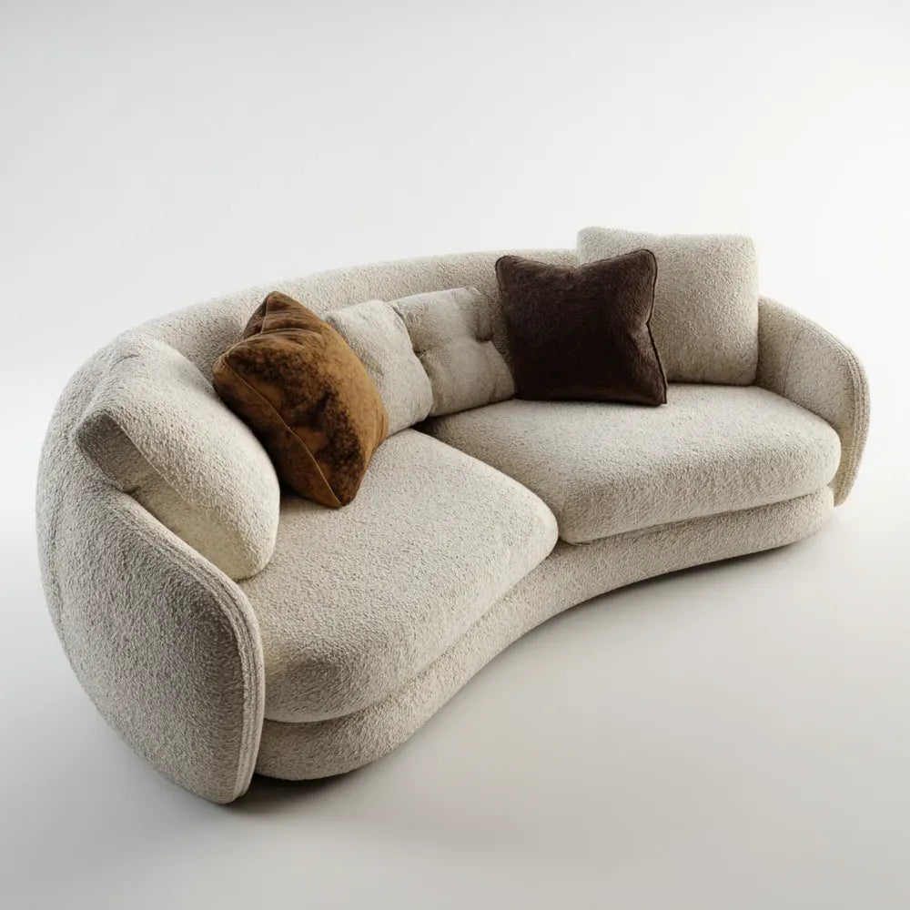 Curved Sofa Set 220x110x85 cm - Cream Fabric Upholstery - Modern Design