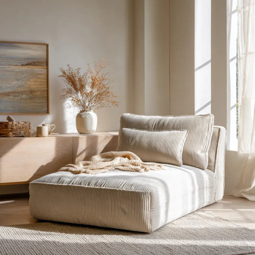 Chaise Lounge Corduroy Upholstered 160x80x85 cm - Beige - Modern Style