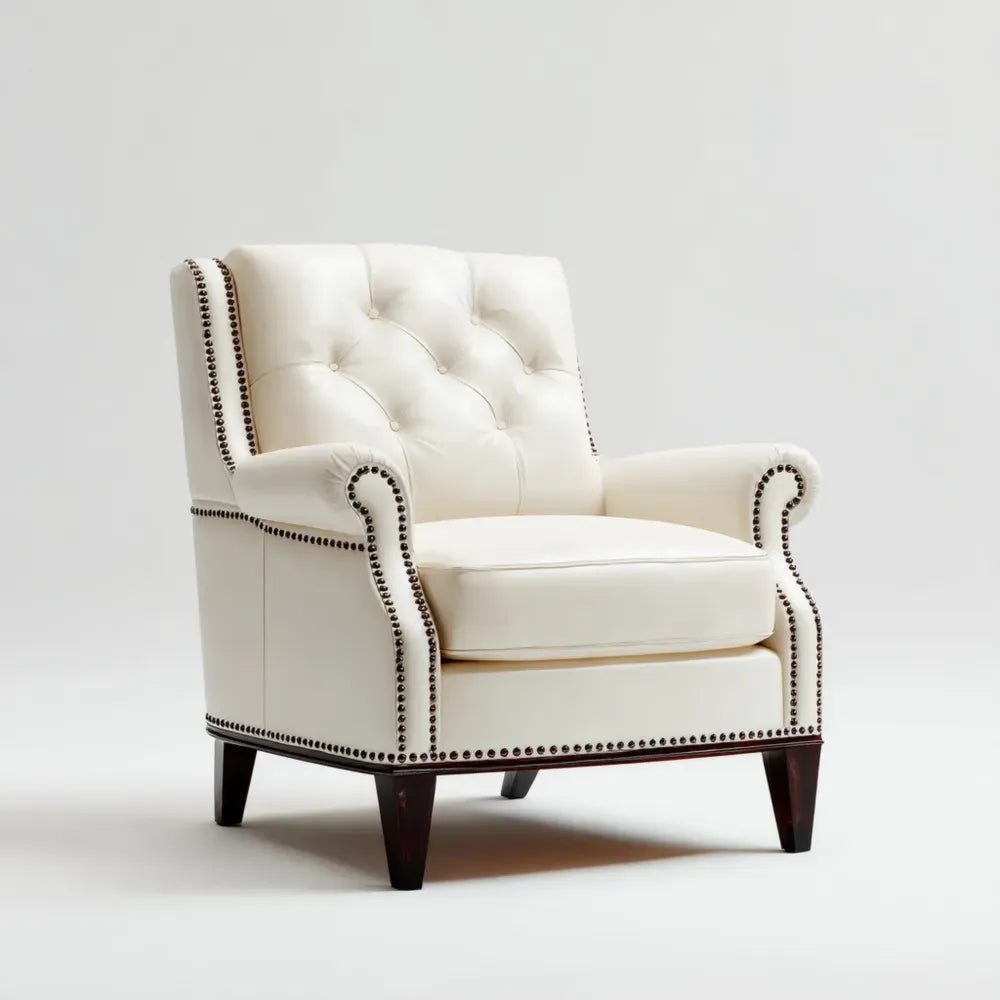 Leather Armchair Tufted Upholstery 80x90x100 cm - Ivory - Classic Design