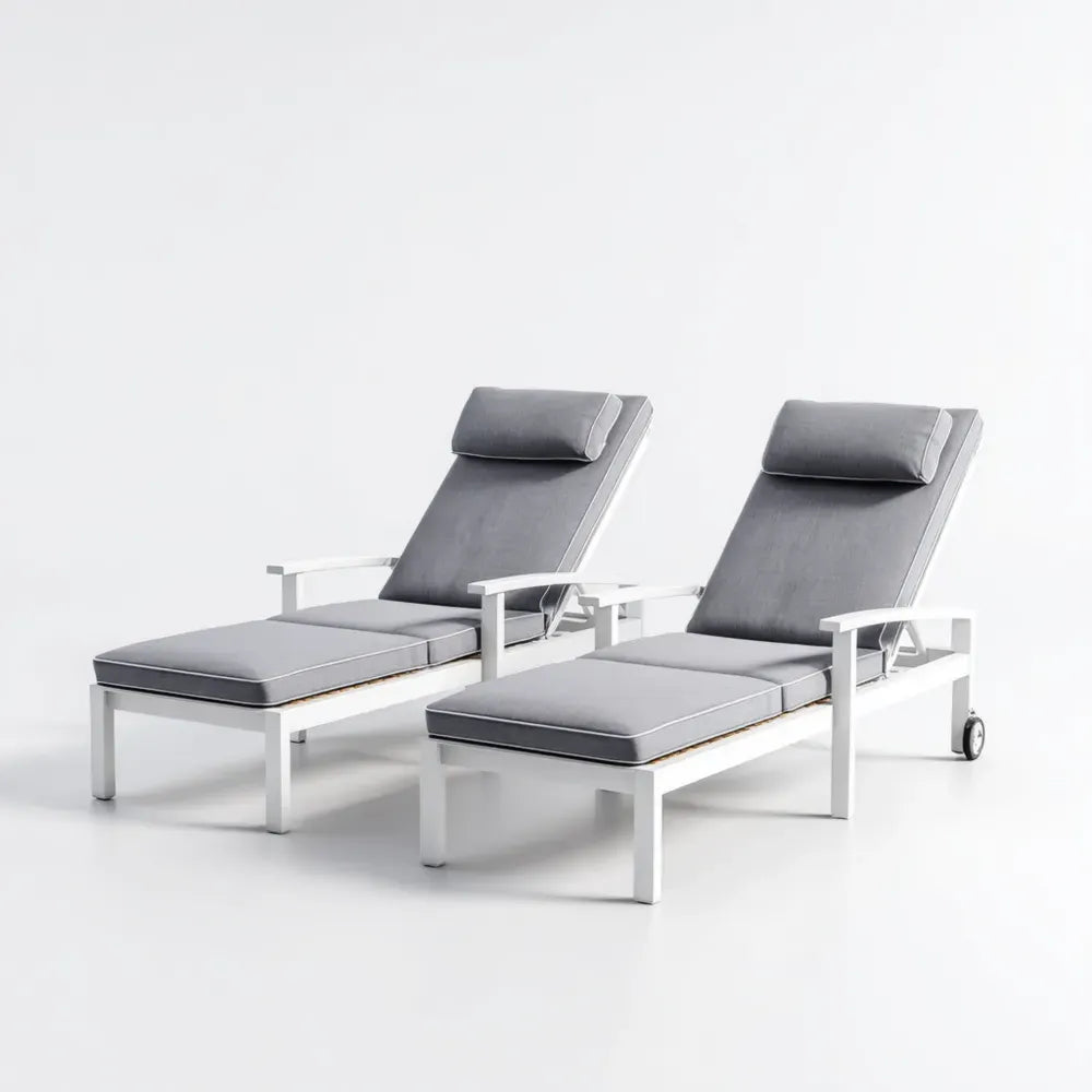 Patio Recliner Set - 200x75x90 cm - Aluminum Frame with Cushions - Grey - Modern Outdoor Design